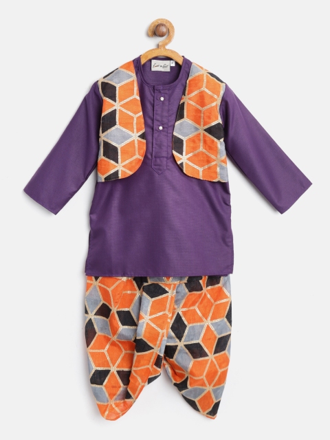 

BownBee Boys Purple & Orange Printed Kurta with Dhoti Pants