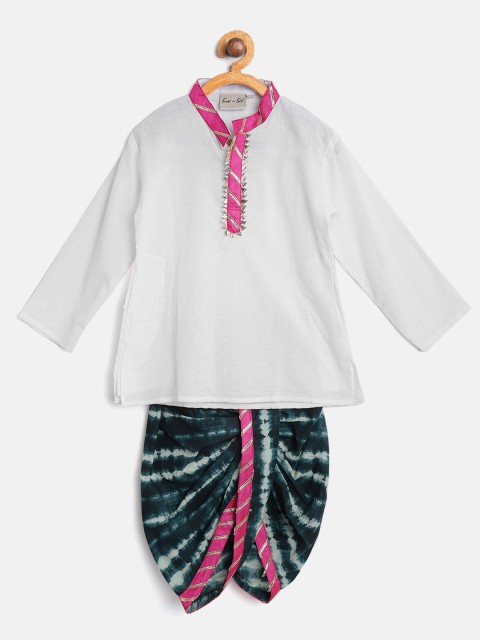 

BownBee Boys White & Green Solid Kurta with Dhoti Pants