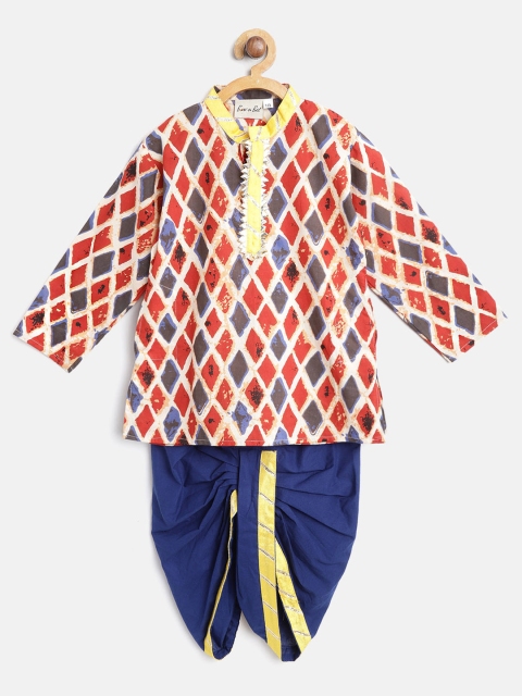 

BownBee Boys Red & Blue Printed Kurta with Dhoti Pants