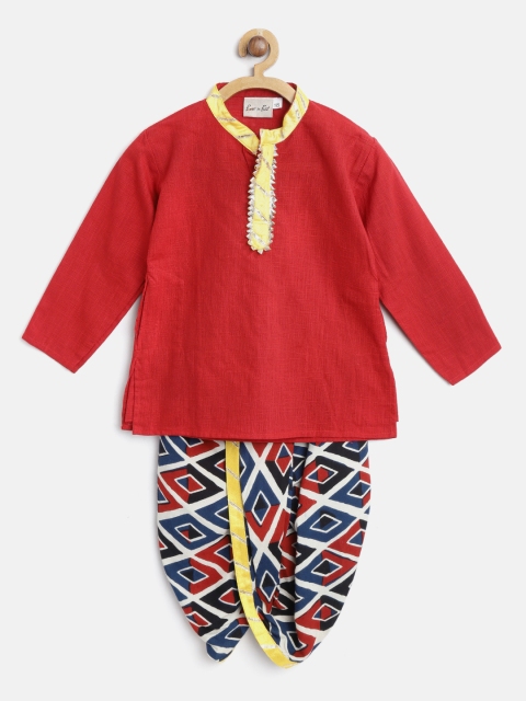 

BownBee Boys Red & Navy Solid Kurta with Dhoti Pants