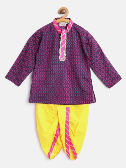 

BownBee Boys Pink & Yellow Printed Kurta with Dhoti Pants