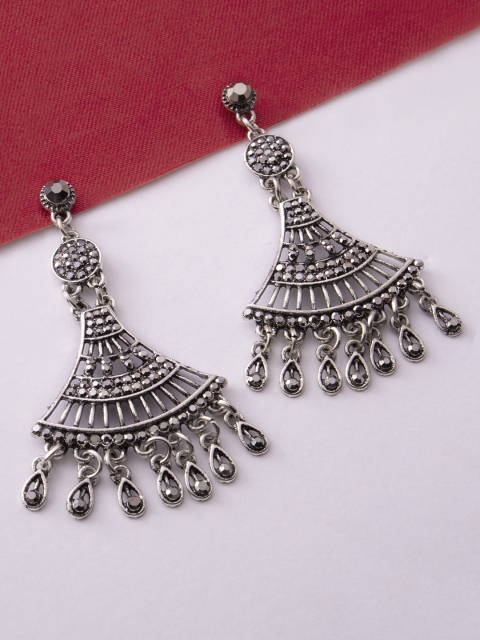 

Rubans Silver-Toned Handcrafted Oxidised Classic Drop Earrings