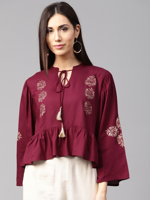 

Nayo Women Burgundy Printed A-Line Top