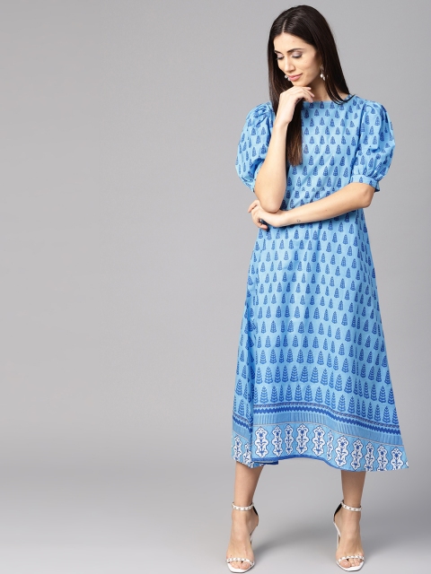 

Nayo Women Blue Printed A-Line Dress