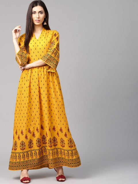 

Nayo Women Yellow & Maroon Printed Maxi Dress