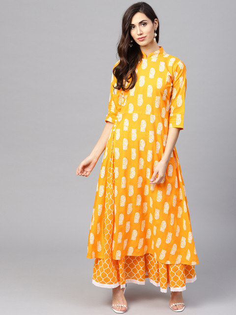 

Nayo Women Yellow & White Printed Kurta with Skirt