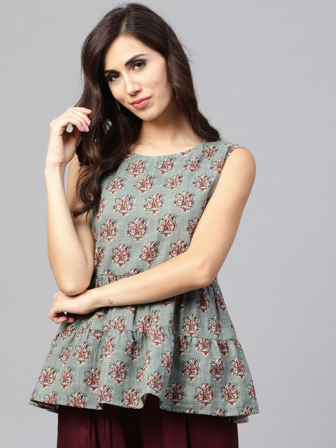 

Nayo Olive Green & Rust Red Printed Tunic