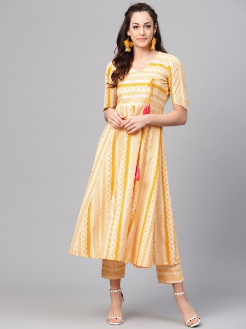 

Nayo Women Yellow & White Printed Kurta with Trousers