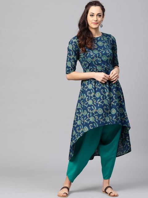 

Nayo Women Teal & Green Printed Kurta with Dhoti Pants