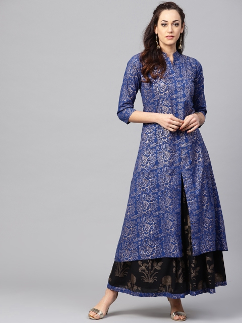 

Nayo Women Blue & Black Printed Kurta with Palazzos