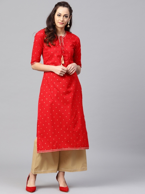 

Nayo Women Red & Beige Printed Kurta with Palazzos