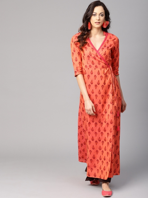 

Nayo Women Orange Printed Angrakha A-Line Kurta
