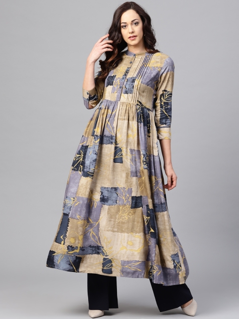 

Nayo Women Beige & Navy Printed Anarkali Kurta