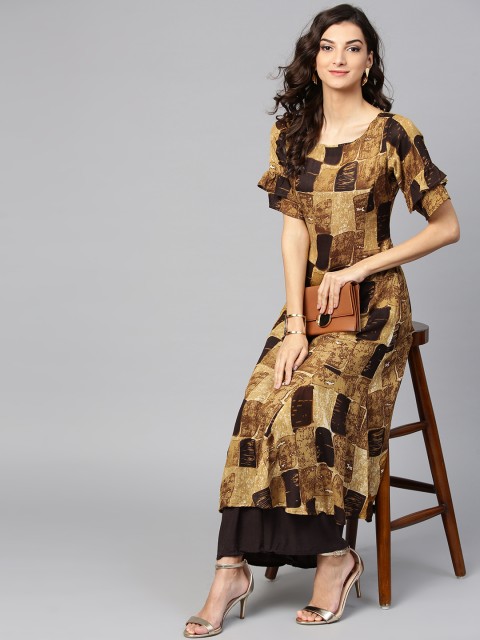 

Ives Women Brown & Beige Printed A-Line Kurta