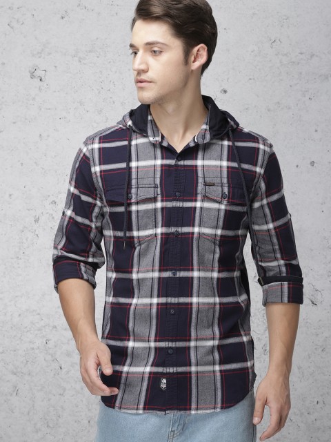 

Ecko Unltd Men Navy & White Slim Fit Checked Casual Shirt, Navy blue