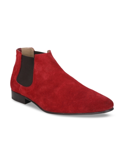 

ALDO Men Maroon Solid Leather Mid-Top Leather Flat Boots