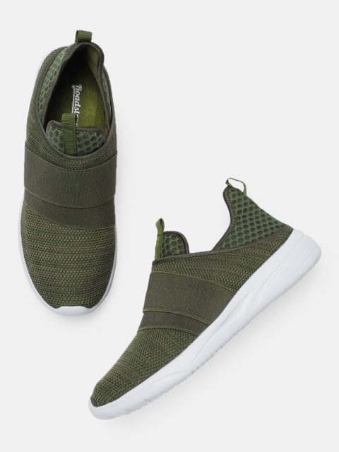 

Roadster Men Olive Green Textured Slip-On Sneakers