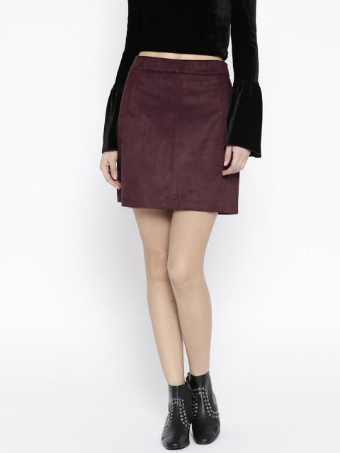 

DOROTHY PERKINS Women Wine-Coloured Solid A-line Skirt, Burgundy
