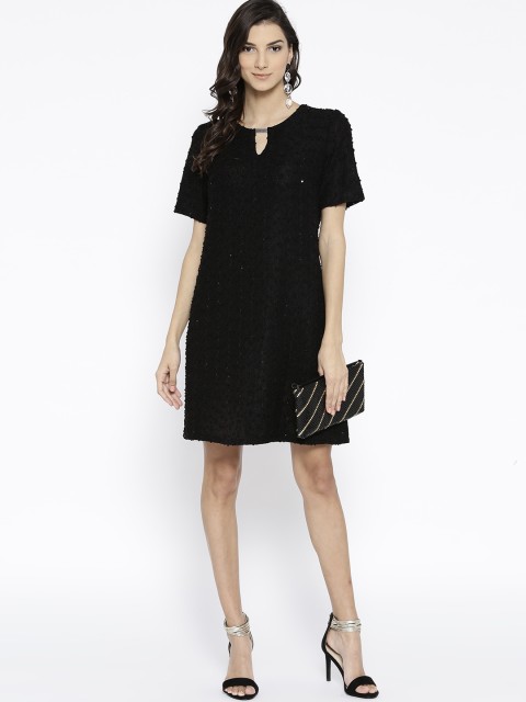 

DOROTHY PERKINS Women Black Self Design A-Line Dress