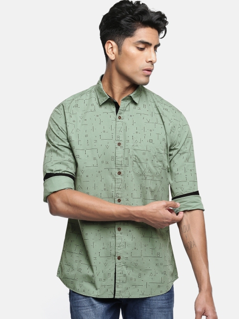 

British Club Men Green Slim Fit Printed Casual Shirt