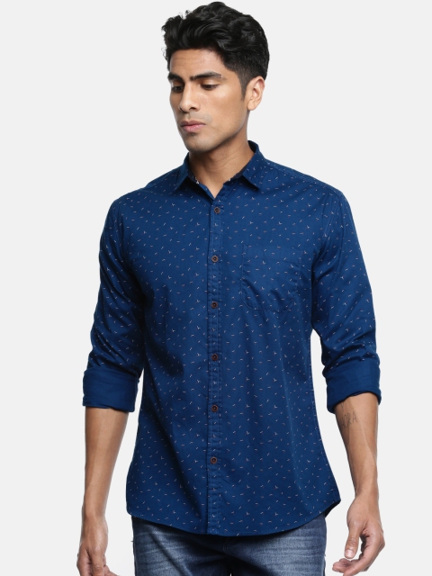 

British Club Men Navy Regular Fit Printed Casual Shirt, Navy blue