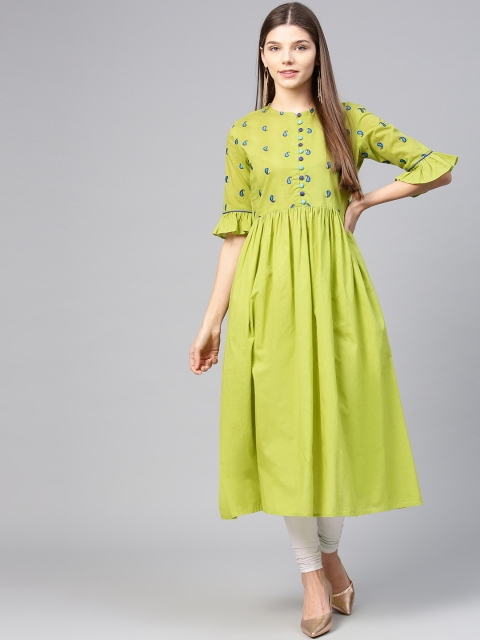 

Azira Women Green Embroidered Detail A-Line Kurta