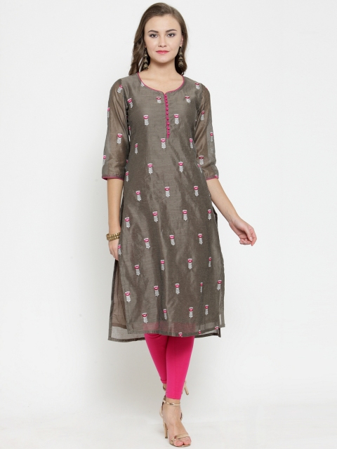 

Laabha Women Grey Embroidered Straight Kurta