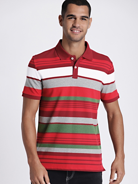 

GAP Men Multi-coloured Striped Polo Collar T-shirt