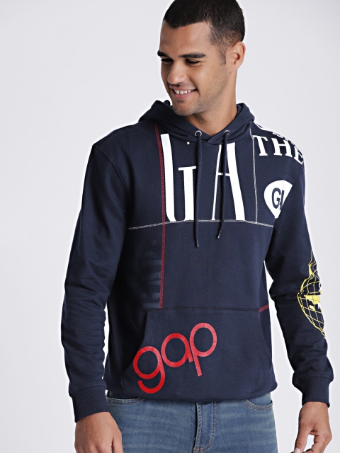 

GAP Men Navy Blue Printed Hooded Sweatshirt