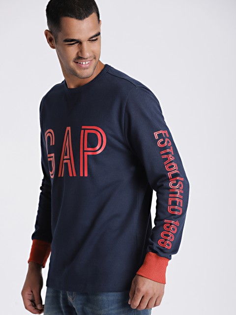 

GAP Men Navy Blue Printed Sweatshirt