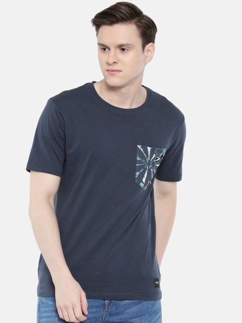 

ONLY SONS Men Navy Blue Solid Round Neck Pure Cotton T-shirt