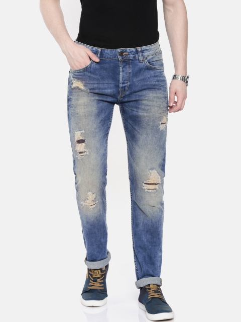 

ONLY & SONS Men Blue Slim Fit Mid-Rise Mildly Distressed Stretchable Jeans