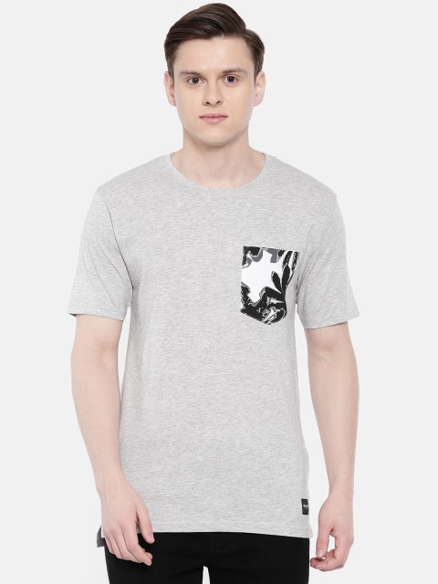 

ONLY & SONS Men Grey Melange Printed Round Neck T-shirt