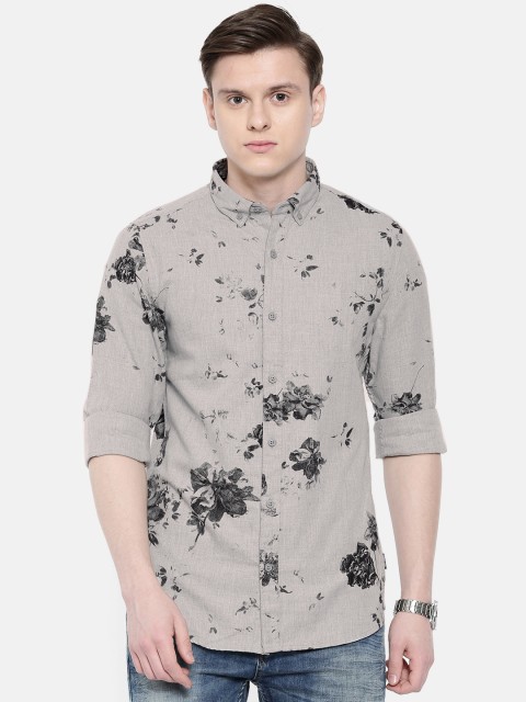 

ONLY & SONS Men Grey Slim Fit Printed Casual Shirt