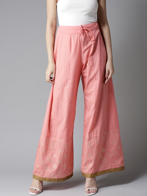 

HERE&NOW Women Peach-Coloured Hem Design Wide Leg Palazzos