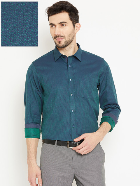 

Blackberrys Men Teal Green Slim Fit Self Design Formal Shirt