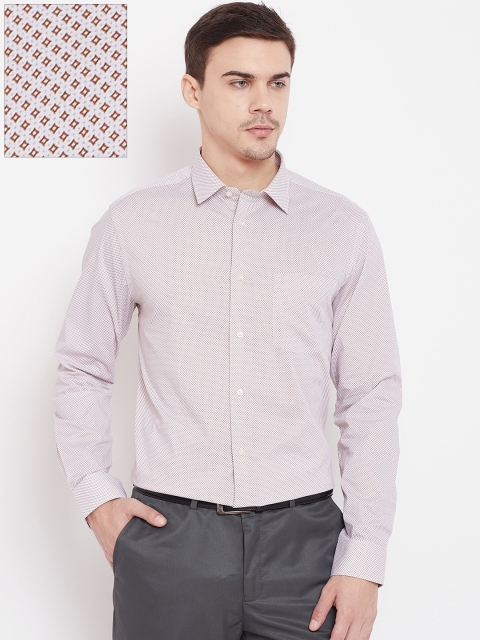 

Blackberrys Men Off-White & Brown Slim Fit Printed Formal Shirt