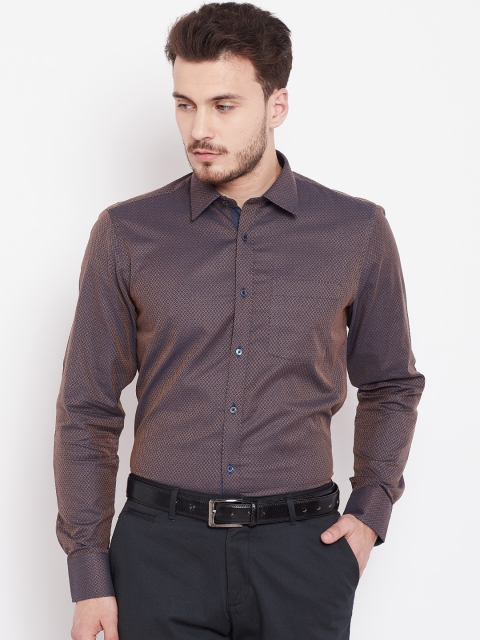 

Blackberrys Men Navy Blue & Golden Dual-Toned Slim Fit Textured Partywear Shirt