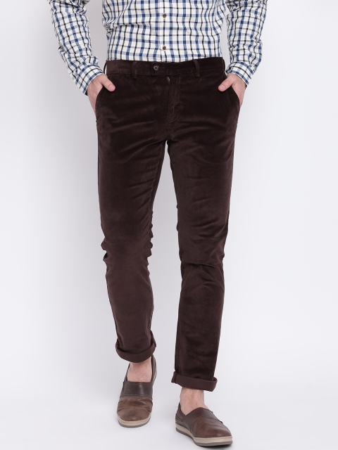

Blackberrys Men Coffee Brown B-95 Slim Fit Solid Corduroy Trousers