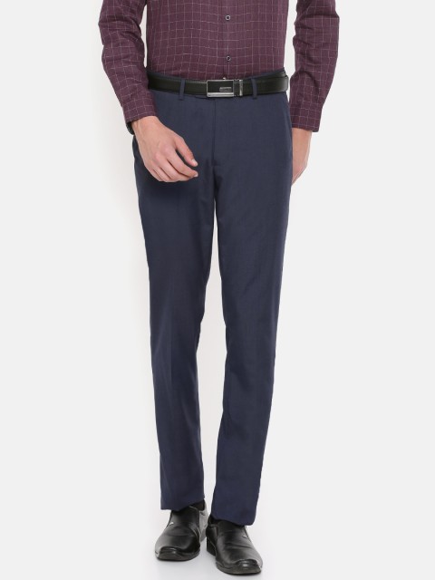 

Peter England Men Navy Blue Slim Fit Solid Formal Trousers