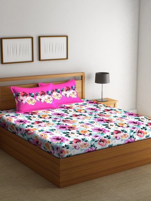 

BOMBAY DYEING Pink Floral Flat 144 TC Cotton 1 Double Bedsheet with 2 Pillow Covers