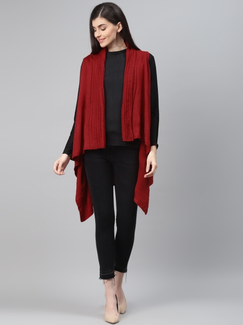 

AURELIA Women Red Solid Front-Open Sweater