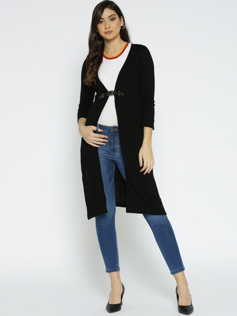 

AURELIA Women Black Solid Front-Open Longline Sweater