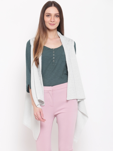 

AURELIA Women Grey Solid Shimmery Front-Open Sweater