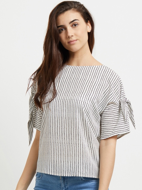 

109F Women Beige & Black Striped Top