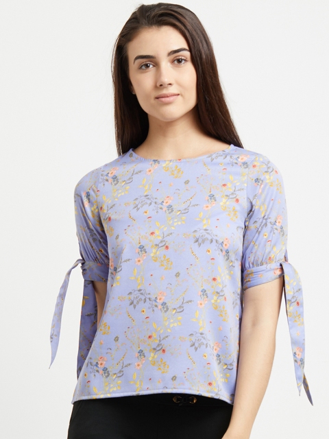 

109F Women Blue Floral Print A-Line Top