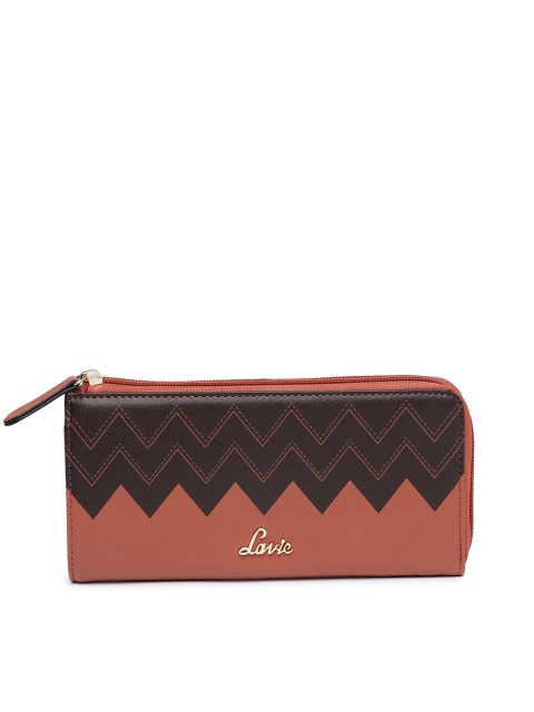 

Lavie Women Peach & Brown Colourblocked Zip Around Wallet