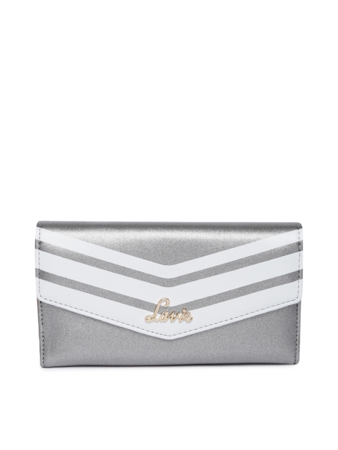 

Lavie Women Silver-Toned & White Striped Three Fold Wallet