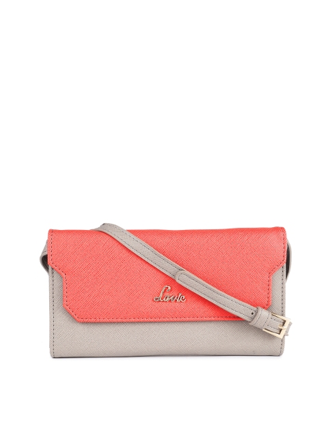 

Lavie Women Grey & Peach-Coloured Colourblocked Three Fold Wallet