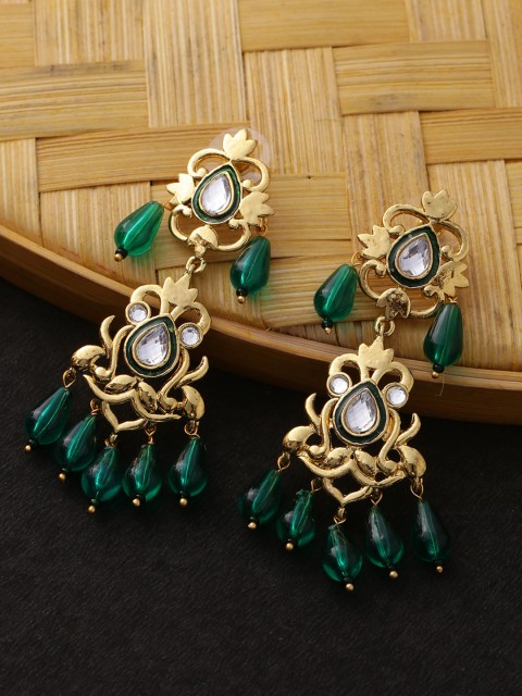 

Voylla Gold-Toned & Green Contemporary Drop Earrings